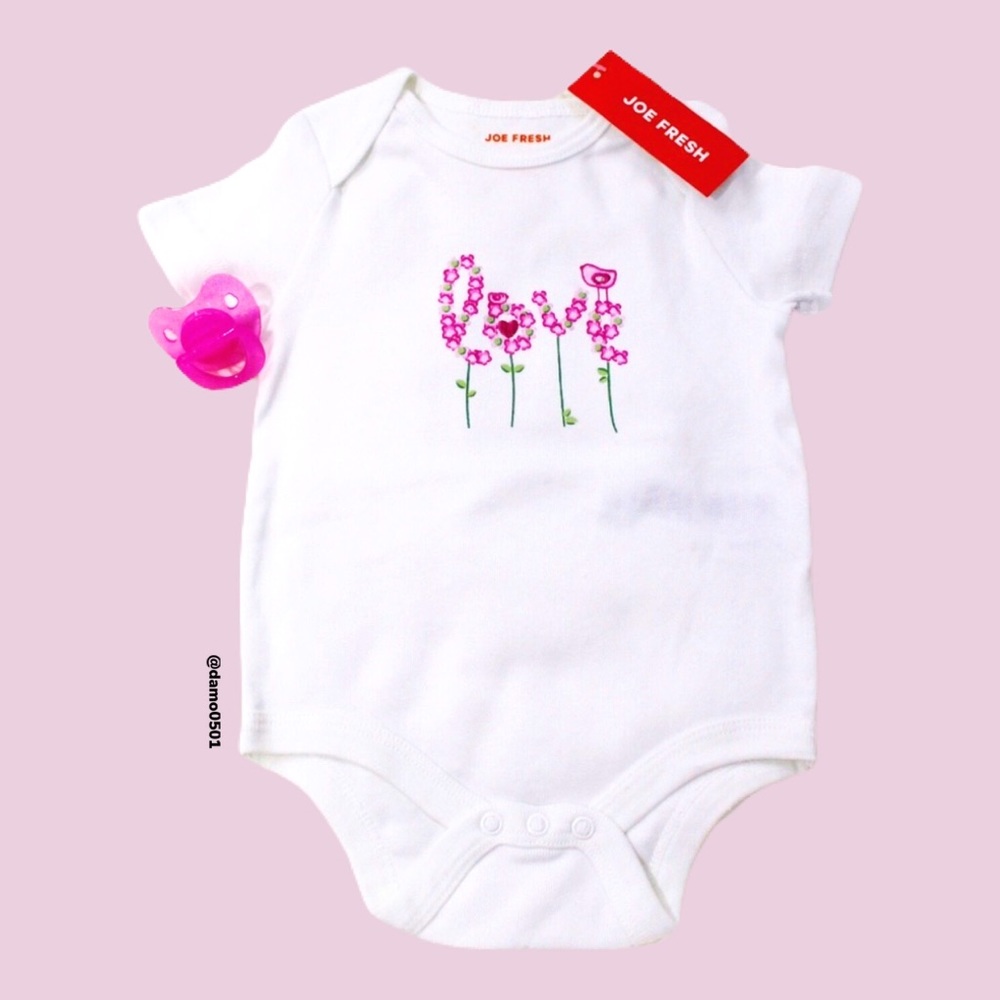 NWT Joe Fresh Baby Pink/Green Love Cotton Onesie - Picture 2 of 4